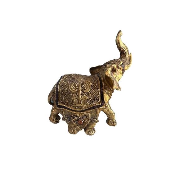 Vintage Elephant Feng Shui Trunk Up 9” Figurine Gold Statue Home Decor Sequins - Picture 2 of 15